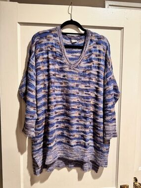 Free People Blue/Lavender Striped V-Neck Sweater